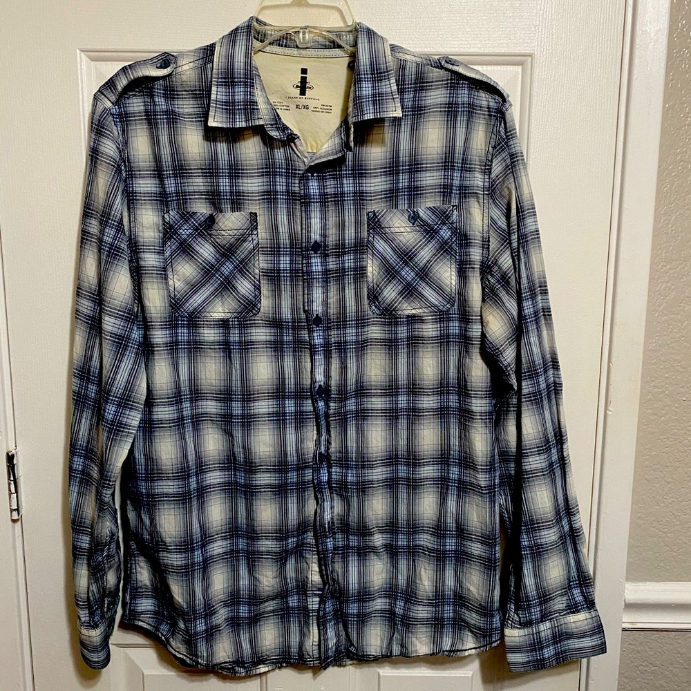 Blue and White Plaid Button Down